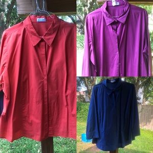 3 Button Down Blouse Lot 3-26/28 Pink Blue Orange